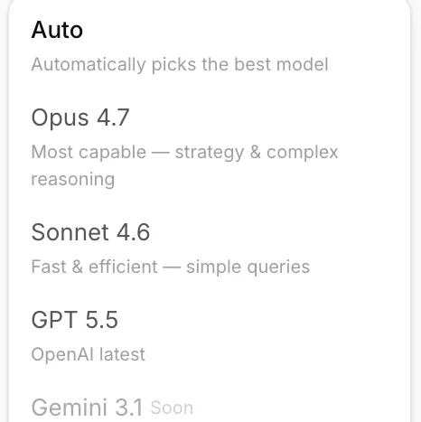 Model picker — route each task to the best model